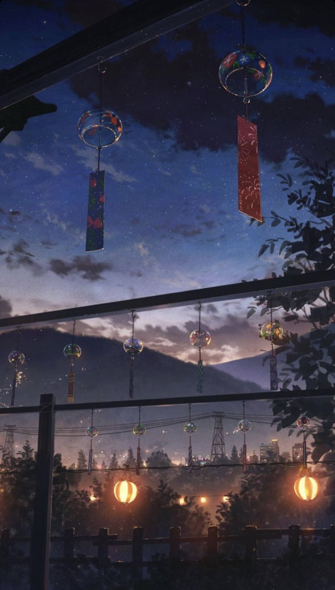 Æstetisk Anime Hængende Lanterner Telefon Wallpaper