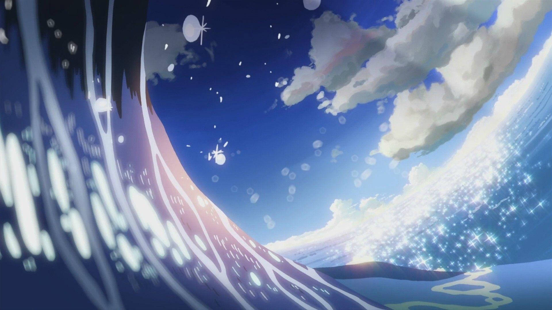 Æstetisk Anime Landskab Af Ocean Bølger Wallpaper