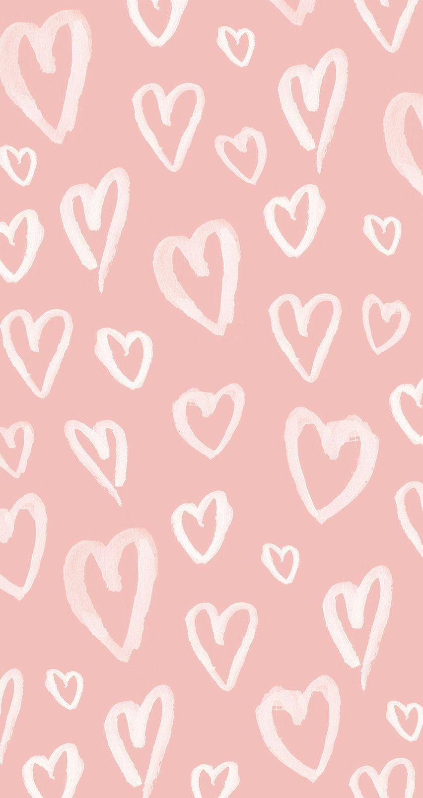 Æstetisk Pink Iphone Hvide Hjerter Wallpaper