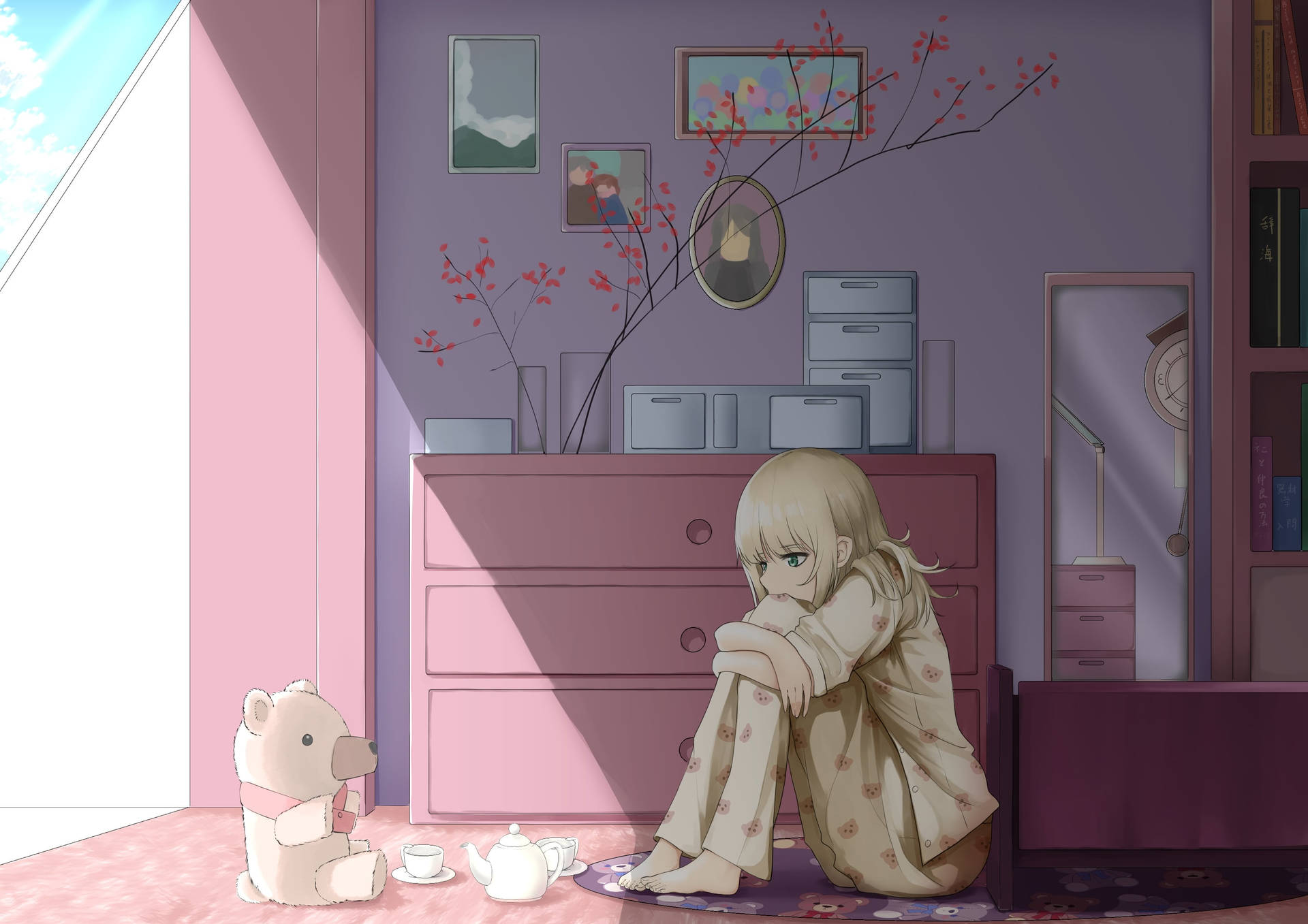 Æstetisk Trist Anime Pige I Pyjamas Wallpaper