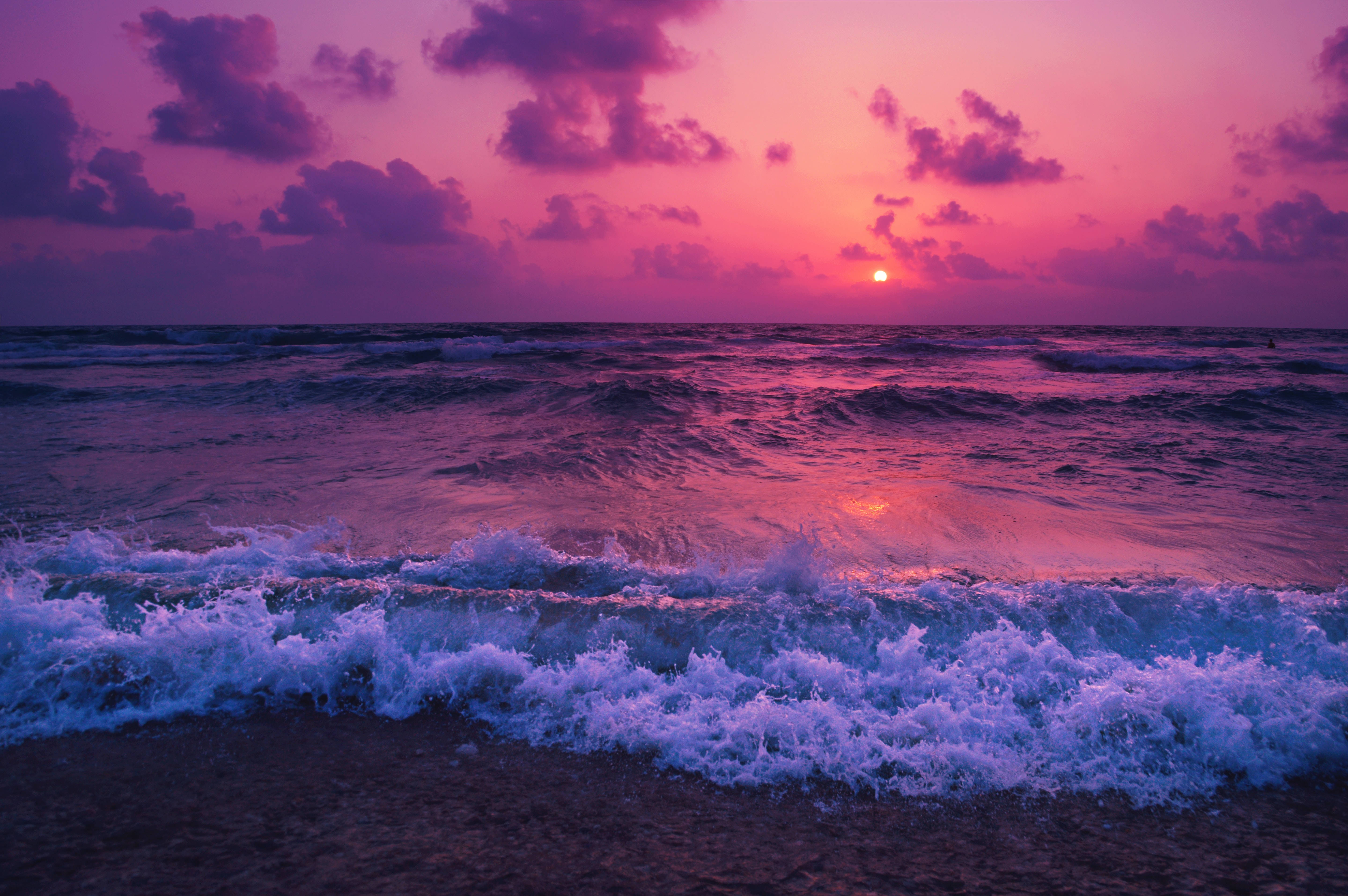 Aesthetic 1920x1080 HD Beach Desktop Purple Sunset Foam Wallpaper