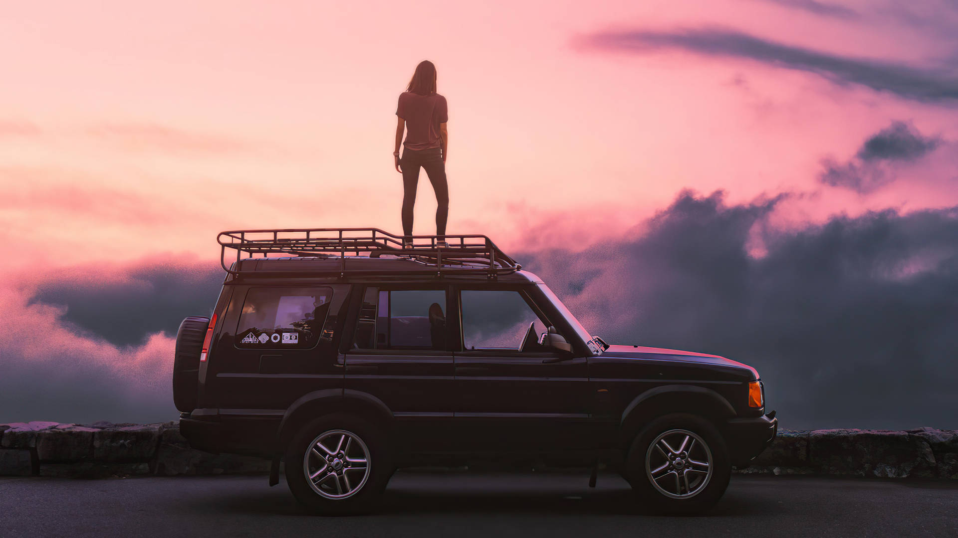 Aesthetic 4K Car With Woman On Top Wallpaper