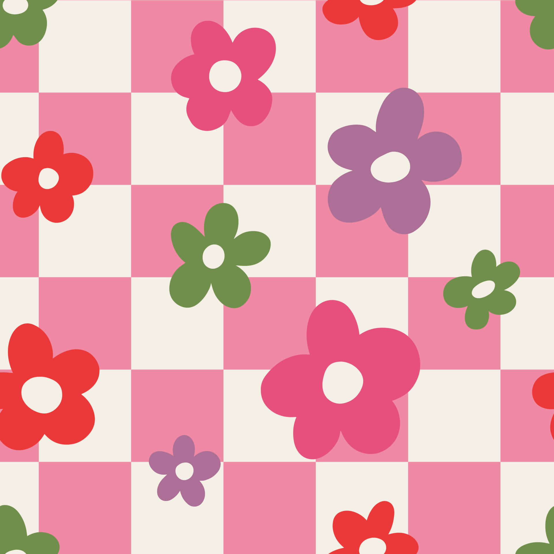 Pinky Chessboard Flower Aesthetic 70s Background