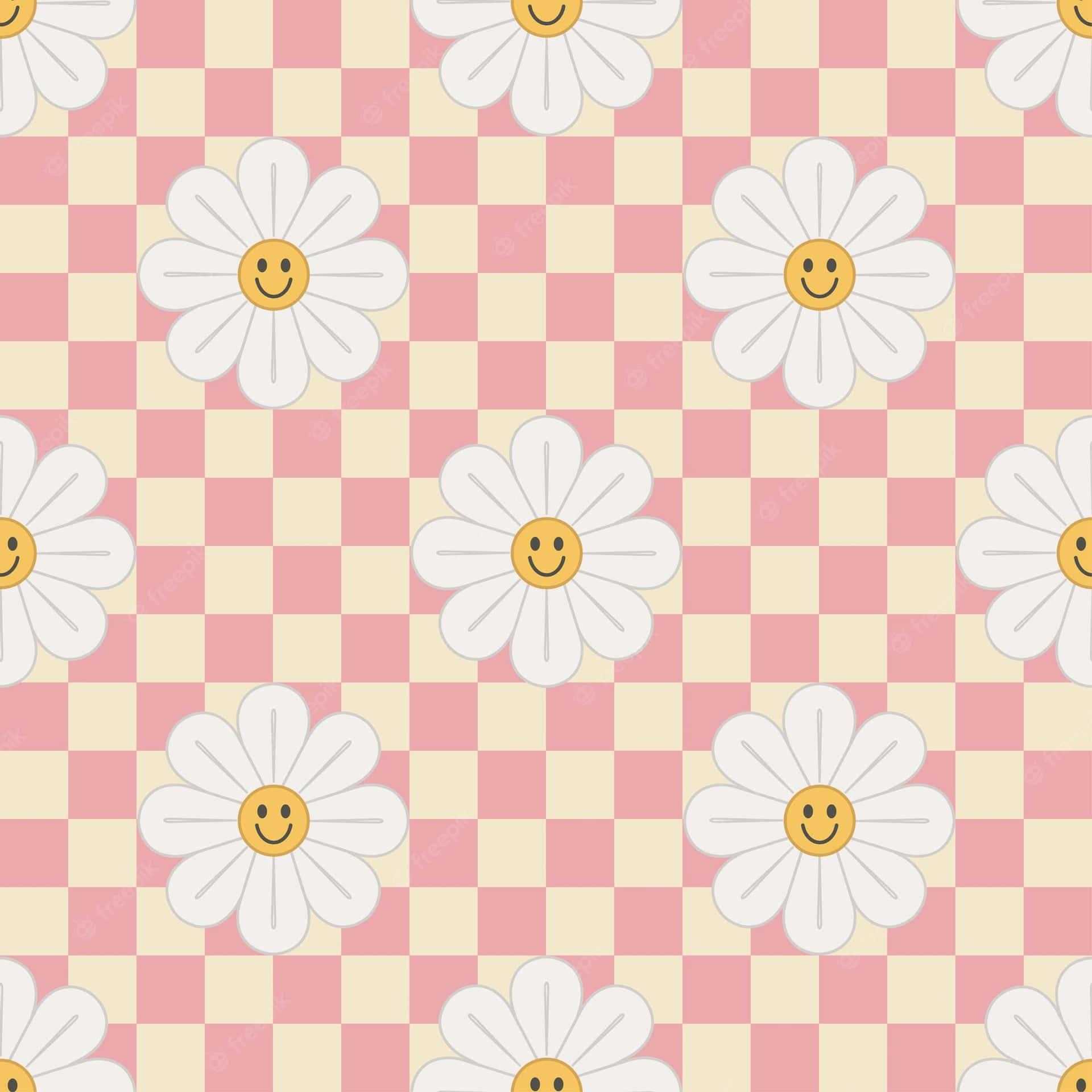 Seamless Smiley Flower Aesthetic 70s Background