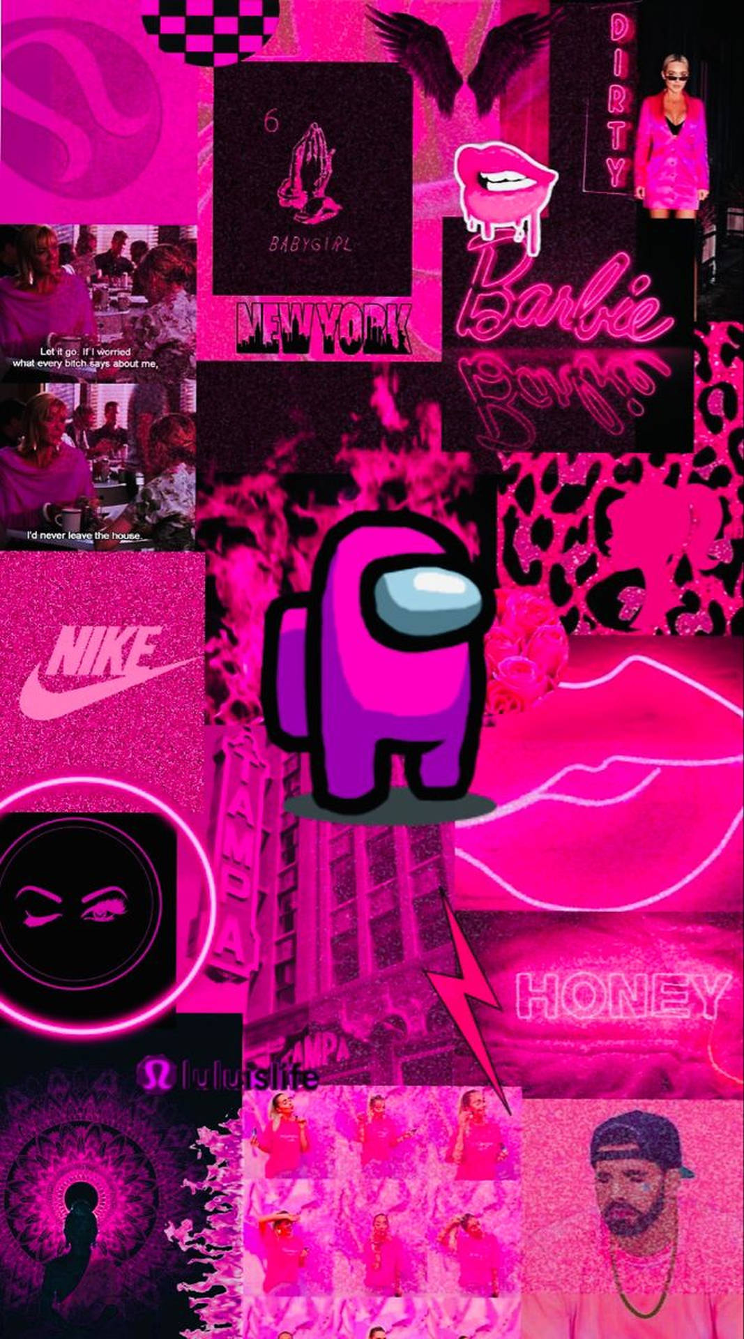 Aesthetic Among Us Pink Neon Wall Wallpaper