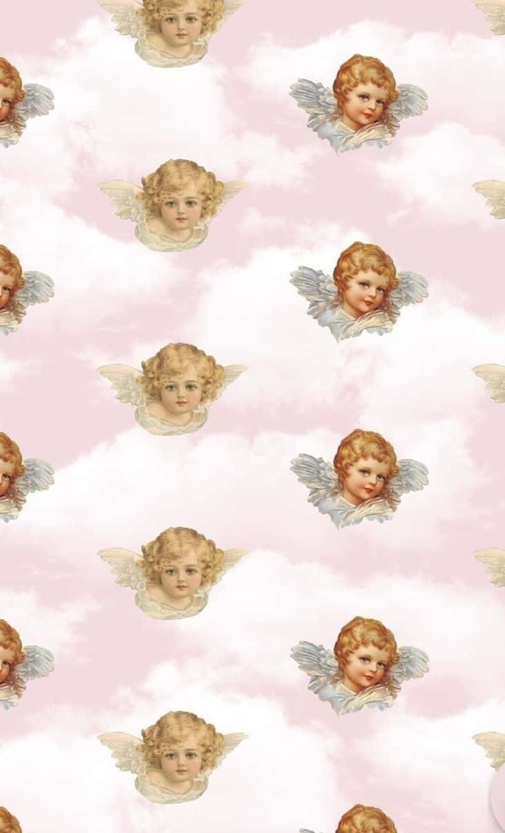 Æstetisk engel kollage på pink Wallpaper