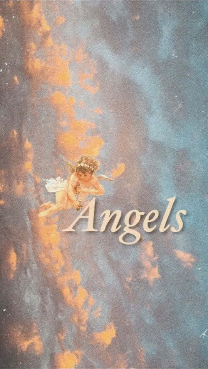 Aesthetic Angel On Clouds With Text Wallpaper