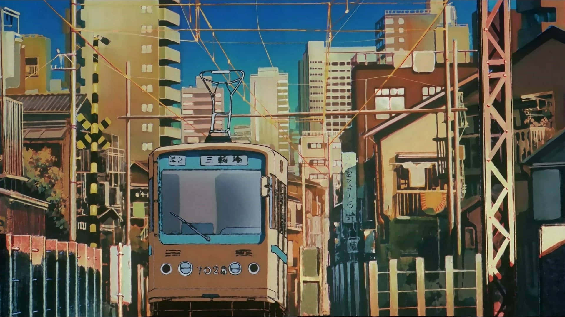 Retro Yellow Train Aesthetic Anime Background 1920 x 1080 Background