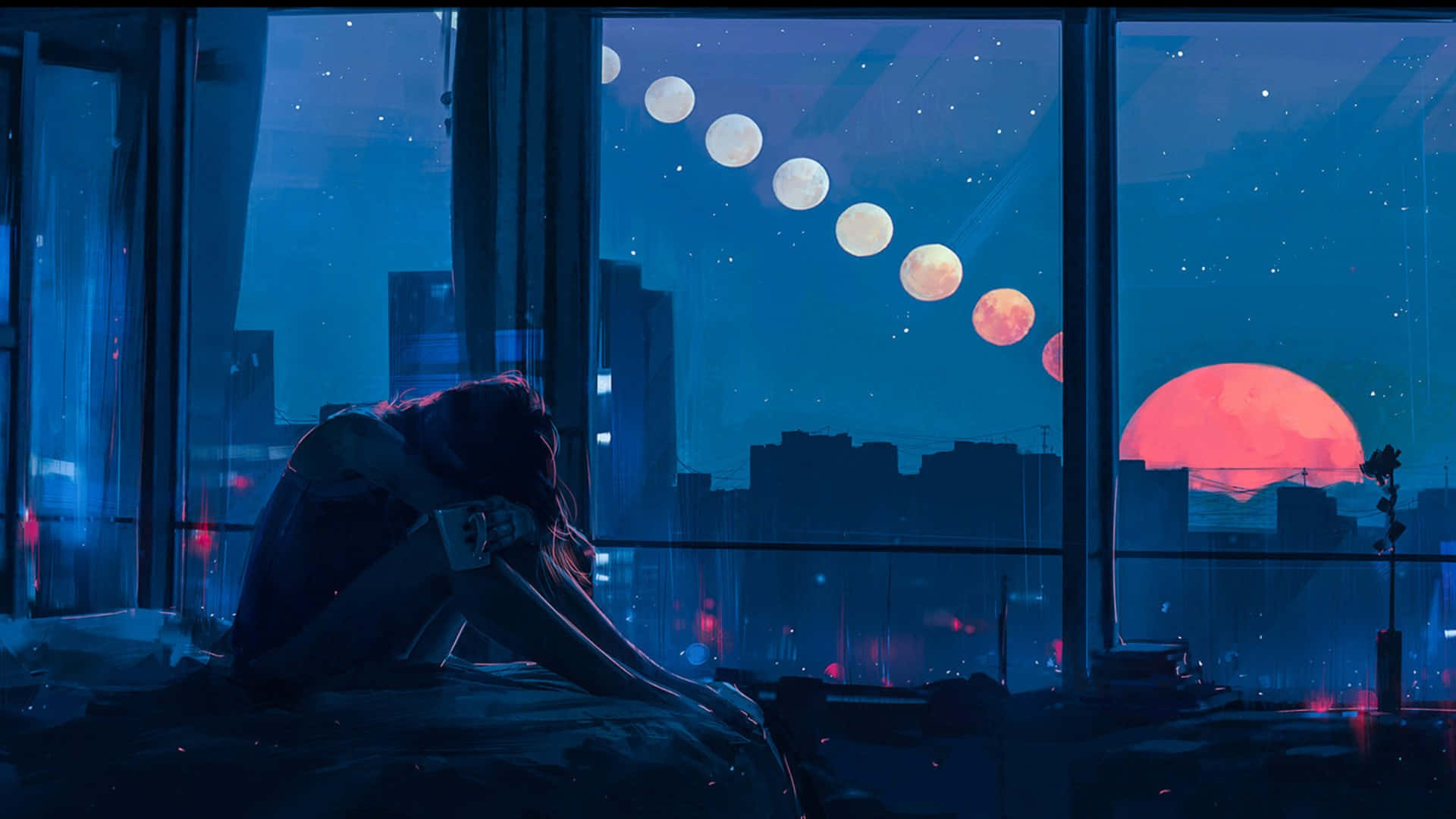 Sad And Lonely Girl Aesthetic Anime Background 1920 x 1080 Background