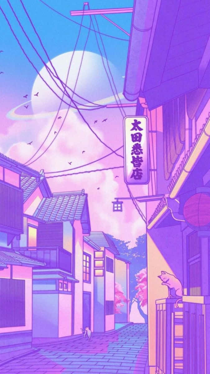 Pastel Japanese Town Aesthetic Anime Background 675 x 1200 Background