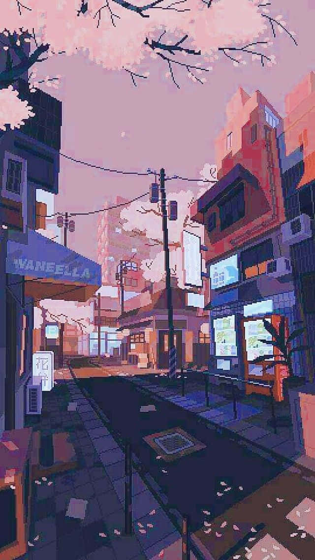Street With Cherry Blossom Aesthetic Anime Background 640 x 1138 Background