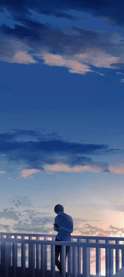Aesthetic Anime Boy Bridge Blue Sky