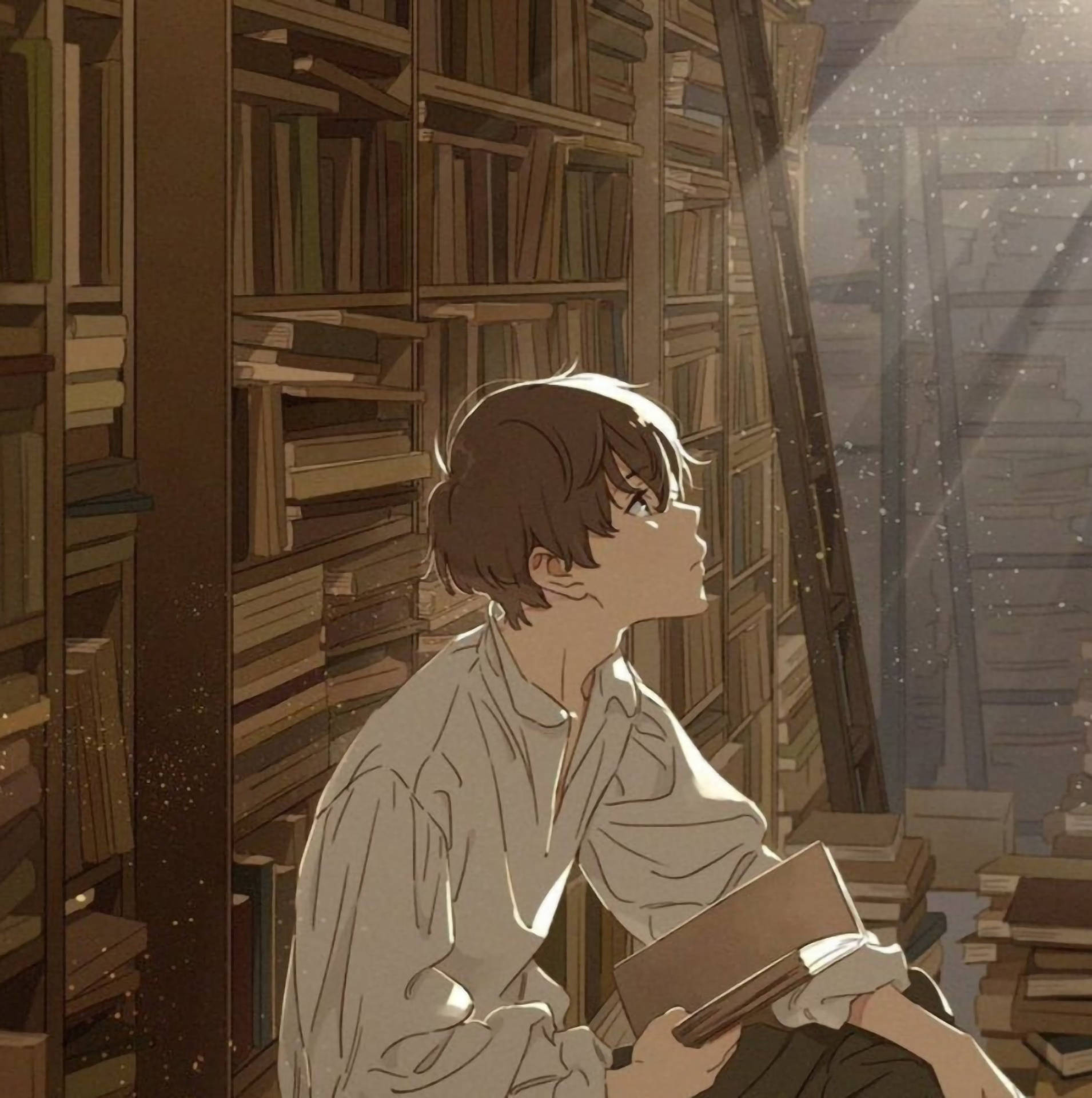 Aesthetic Anime Boy Icon Inside Library Wallpaper