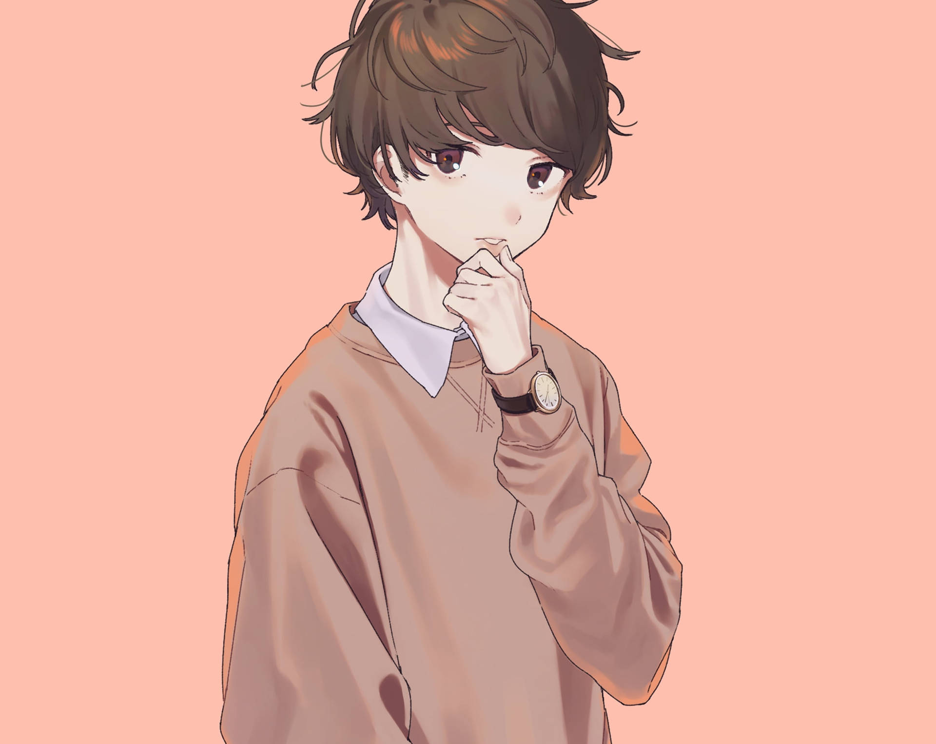 Aesthetic Anime Boy Icon Pink Sweater Wallpaper