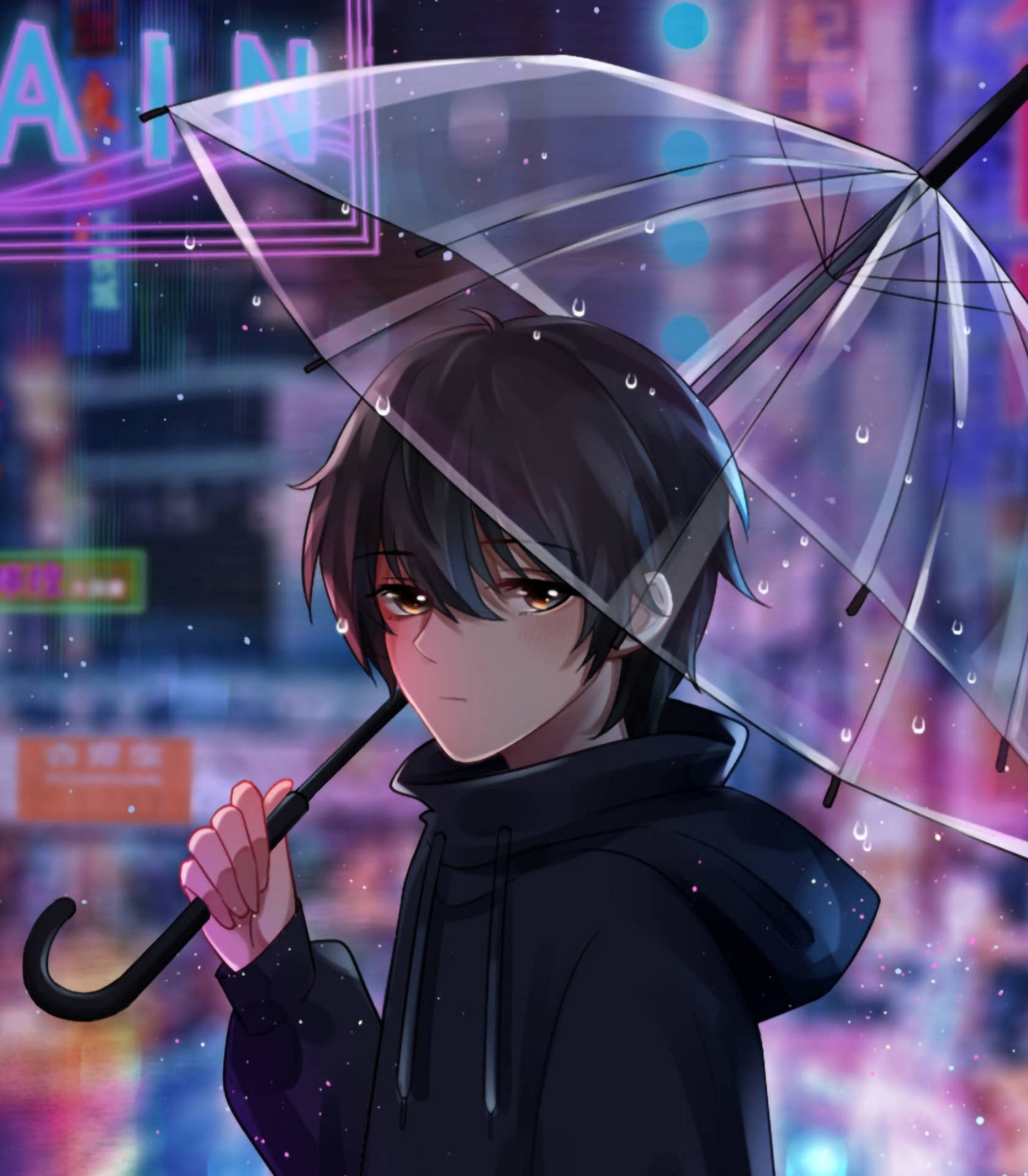 Aesthetic Anime Boy Icon Under The Rain Wallpaper
