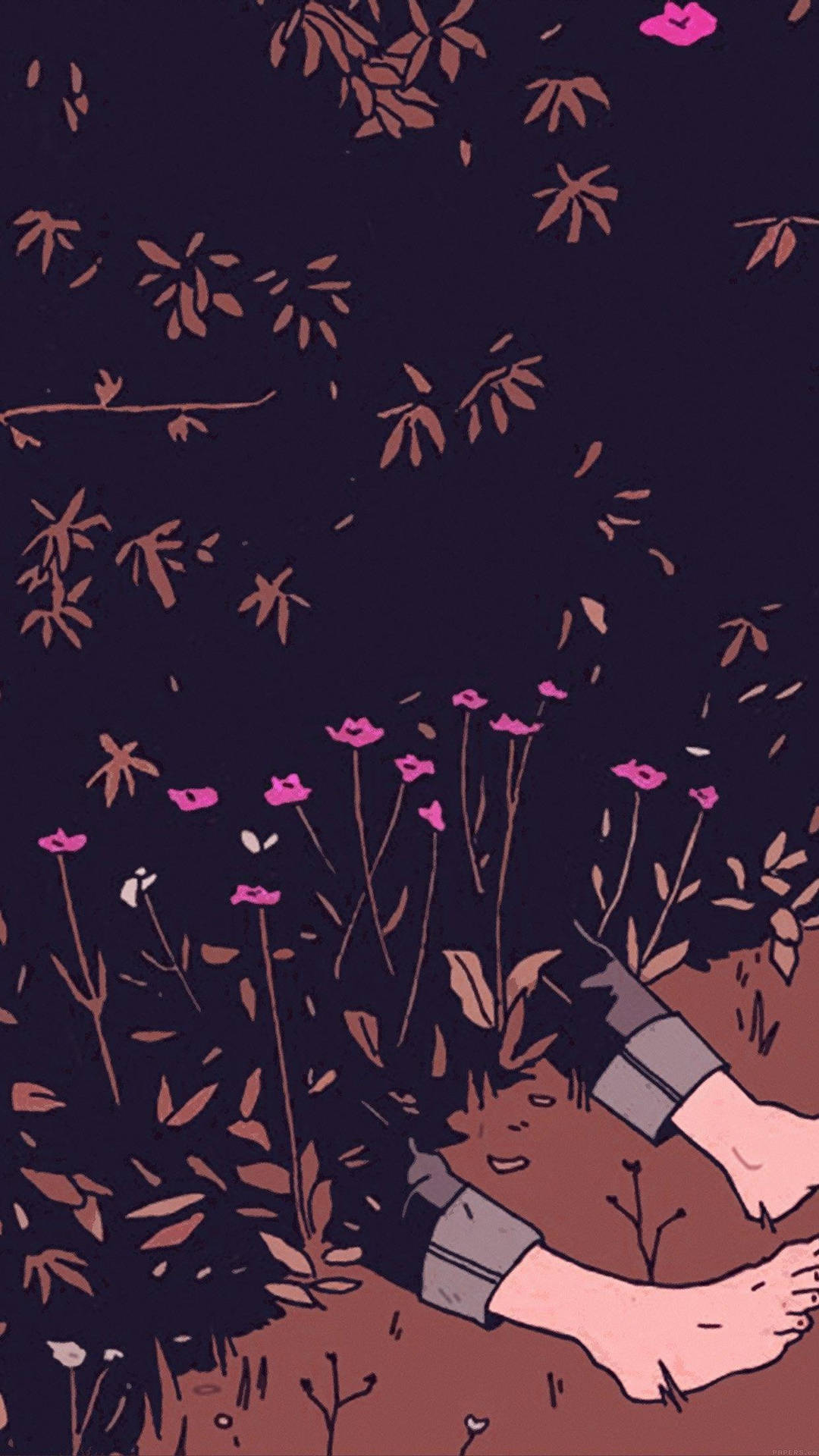 Aesthetic Anime Boy Lying In Flowers Phone