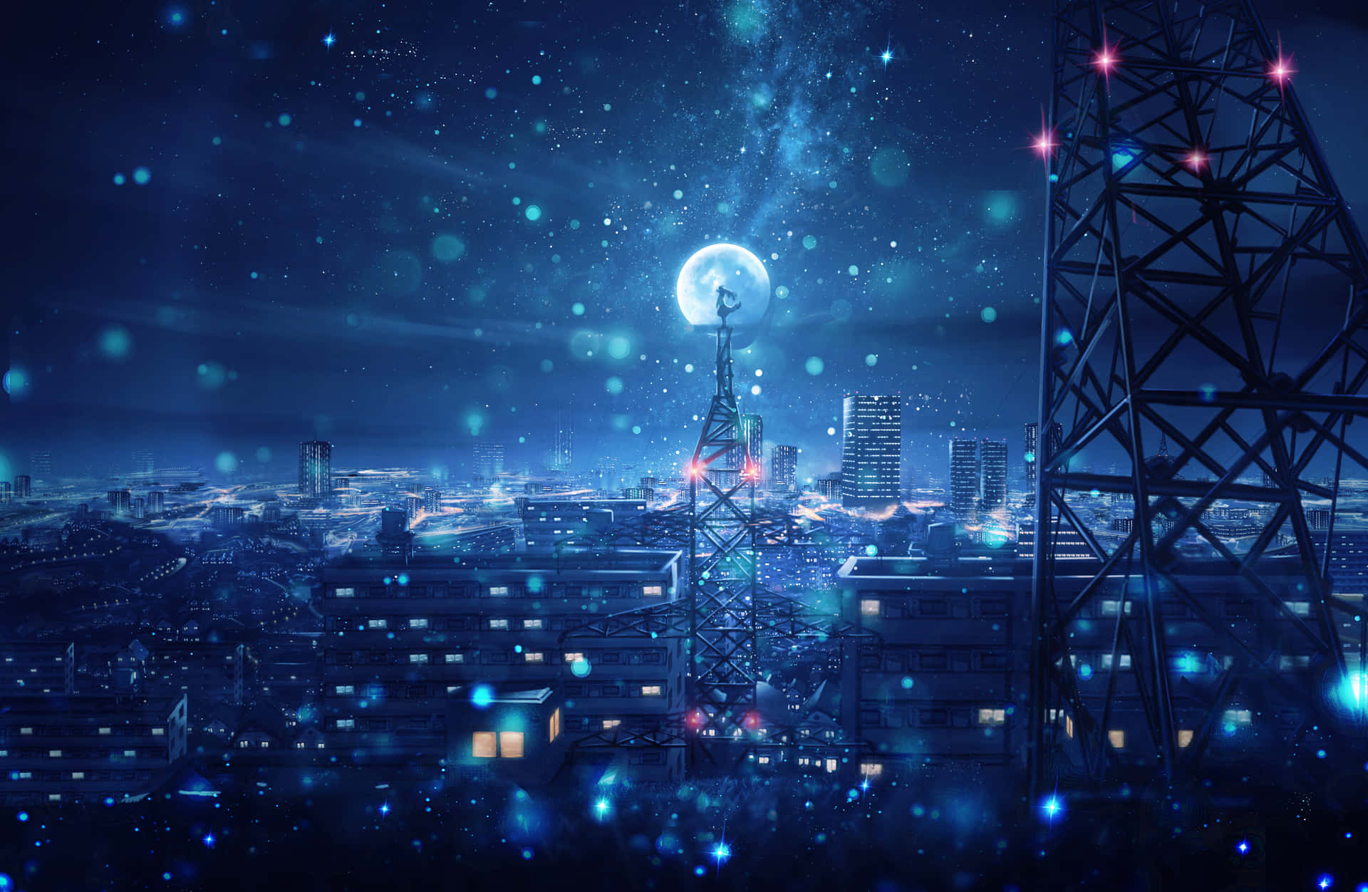 Aesthetic Anime City Skyline at Night
