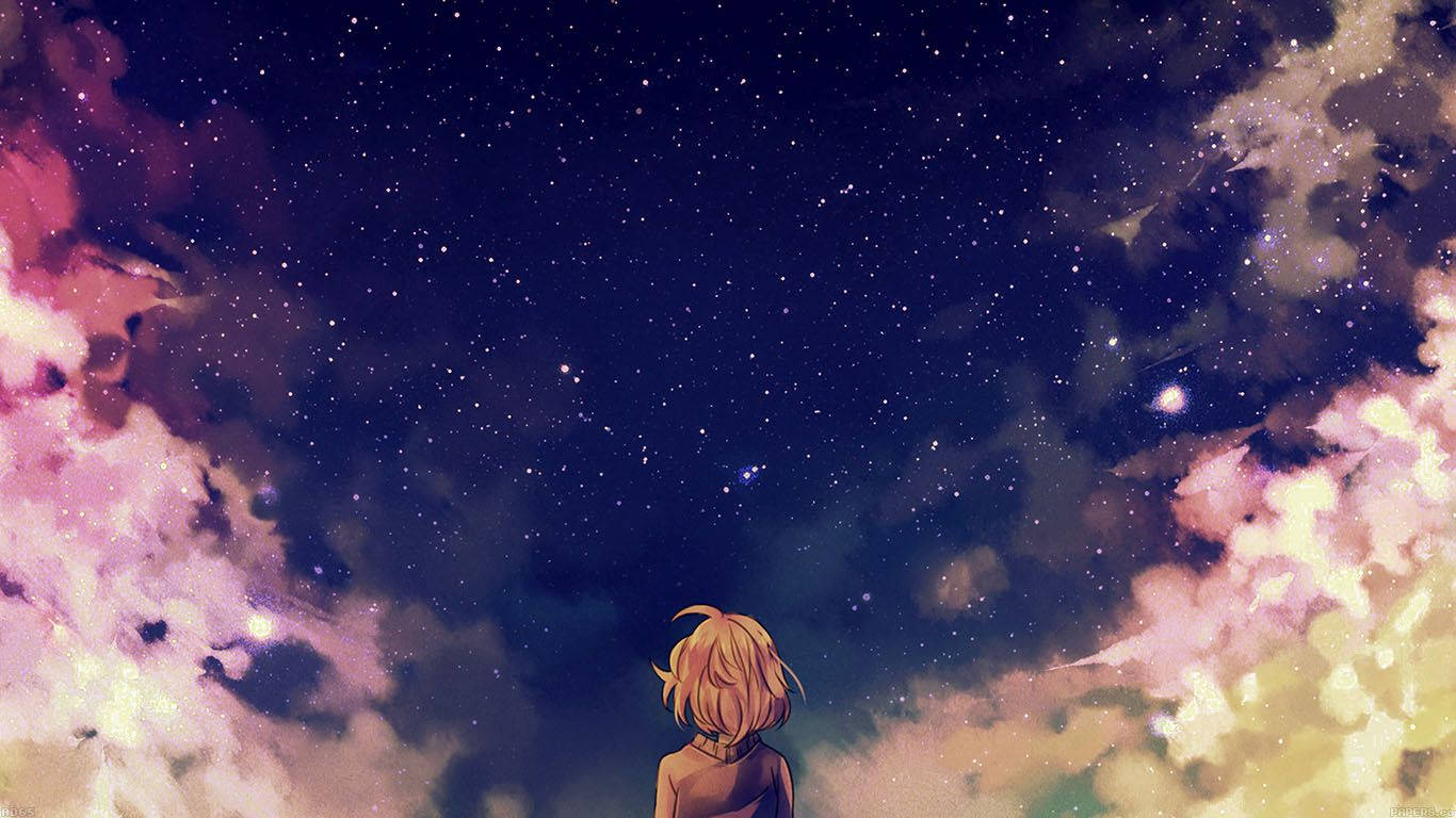Aesthetic Anime Desktop Girl Watching Stars Wallpaper