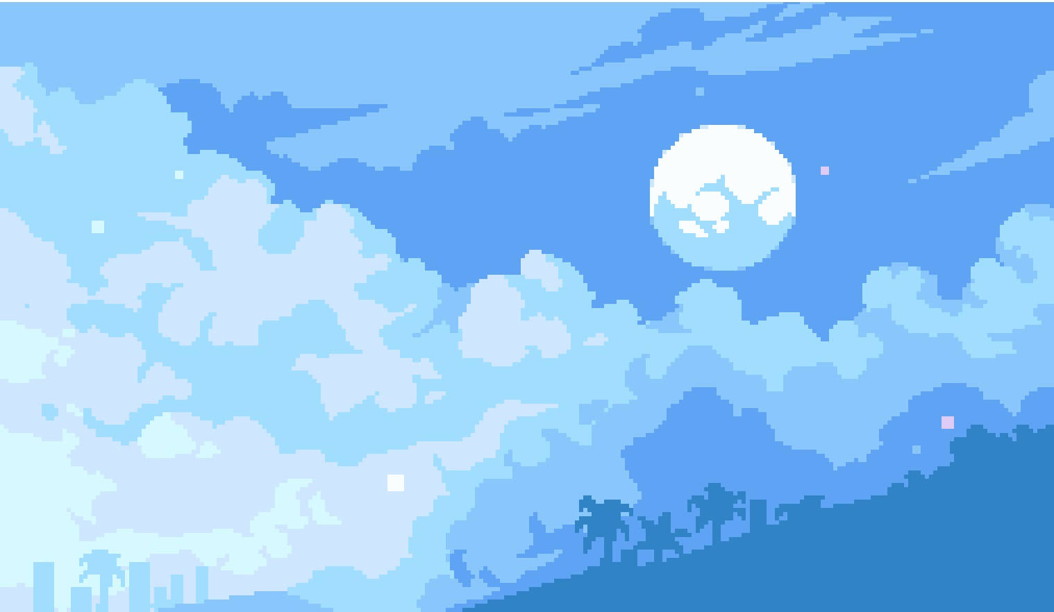 Aesthetic Anime Desktop Pixel Clouds And Moon Wallpaper