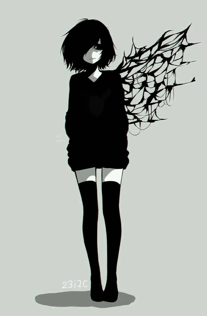 Potrait a cute anime emo and grunge girl...