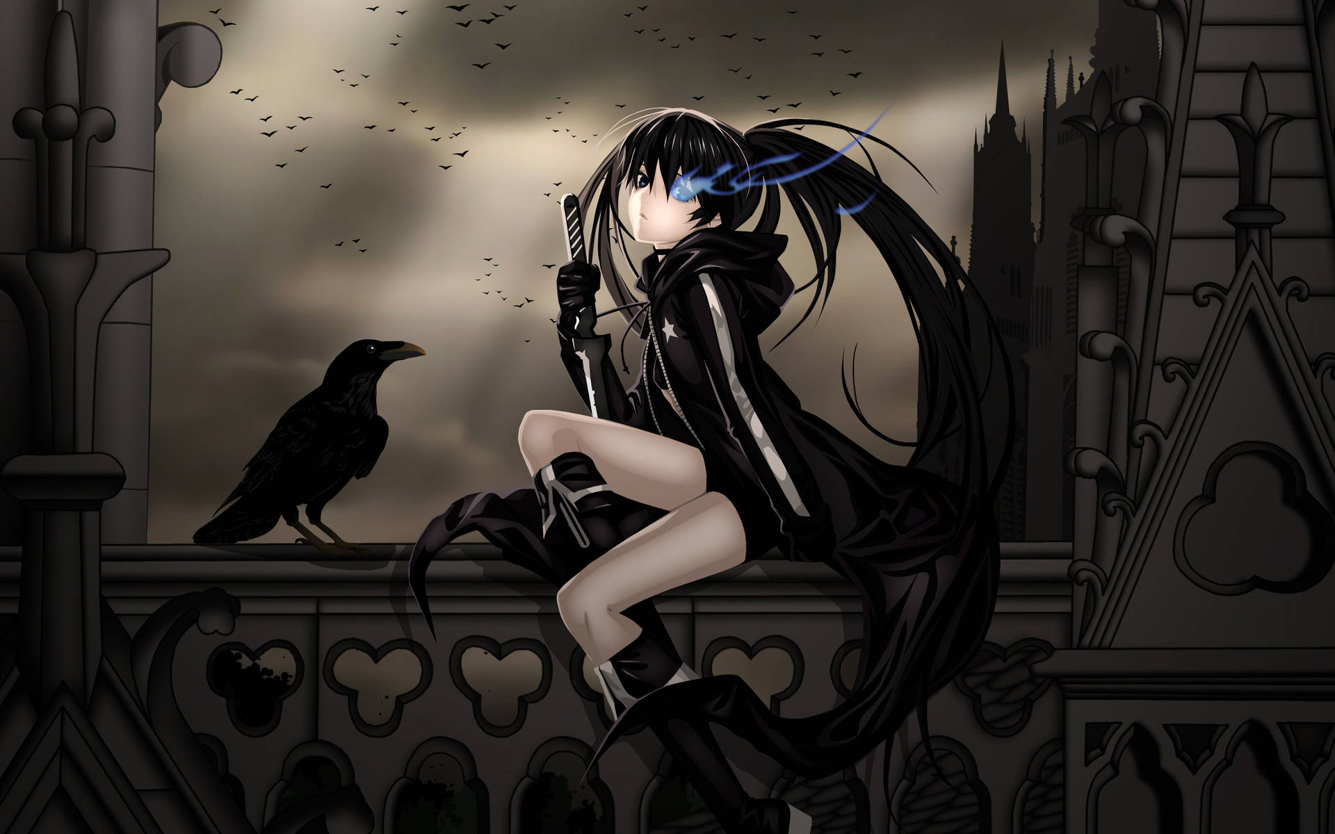 Download Aesthetic Anime Emo Girl Raven Black Wallpaper