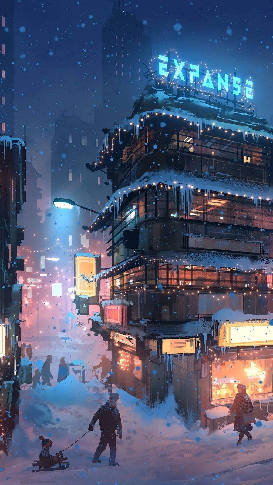Aesthetic Anime Expanse Building In Winter Phone