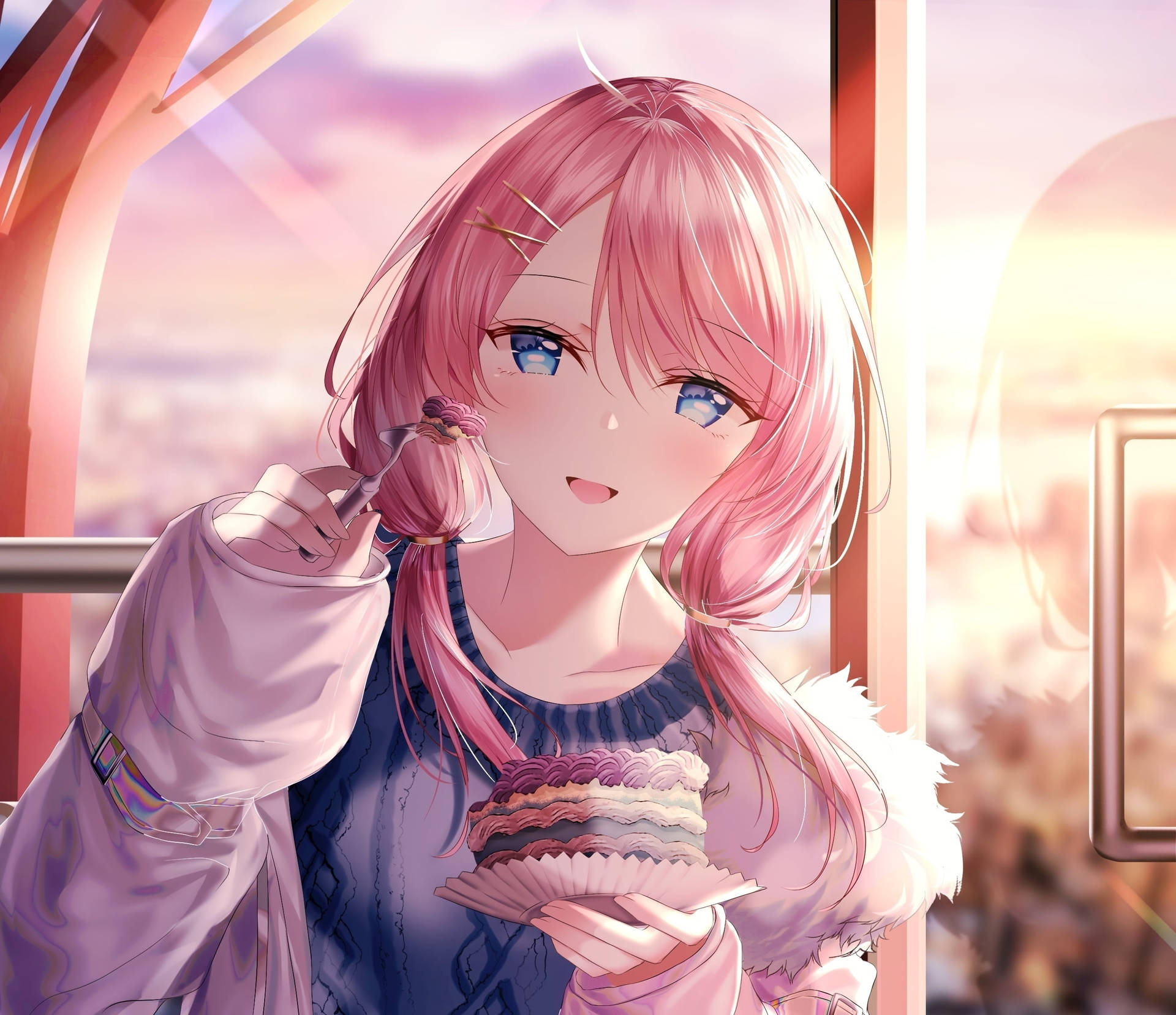 Aesthetic Anime Girl Eating Cake PFP Wallpaper