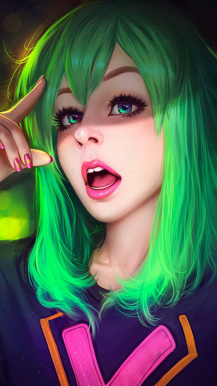 Anime Girl with Green Hair and White Dress · Creative Fabrica
