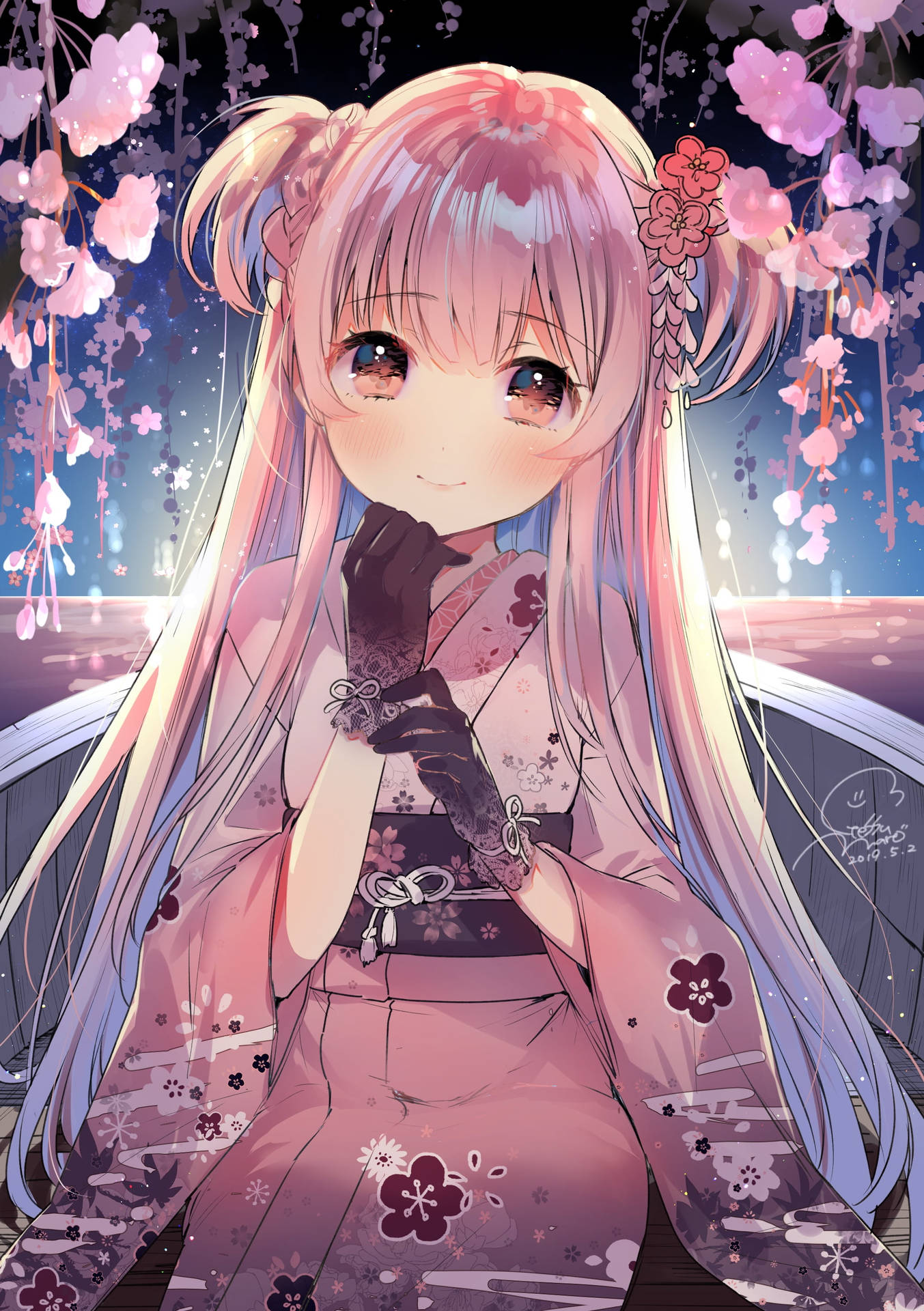 Aesthetic Anime Girl Kimono Wallpaper