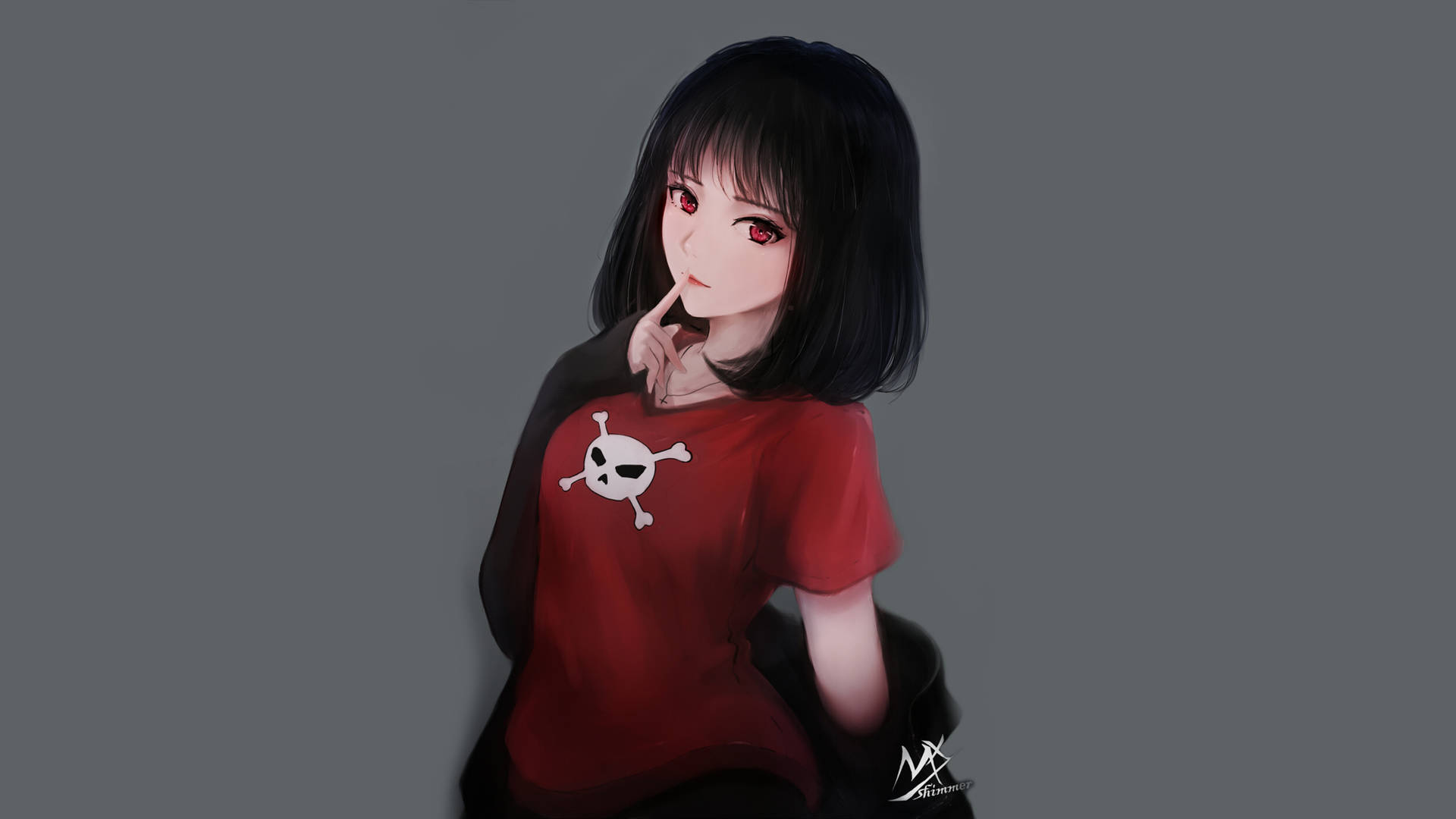 Aesthetic Anime Girl On Grey Pfp Background