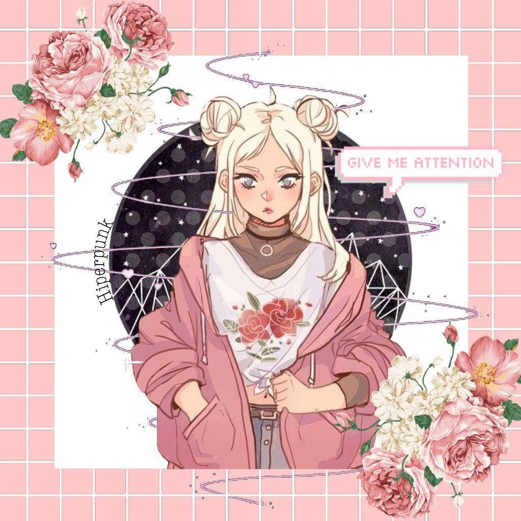 Aesthetic Anime Girl Pink Art Wallpaper