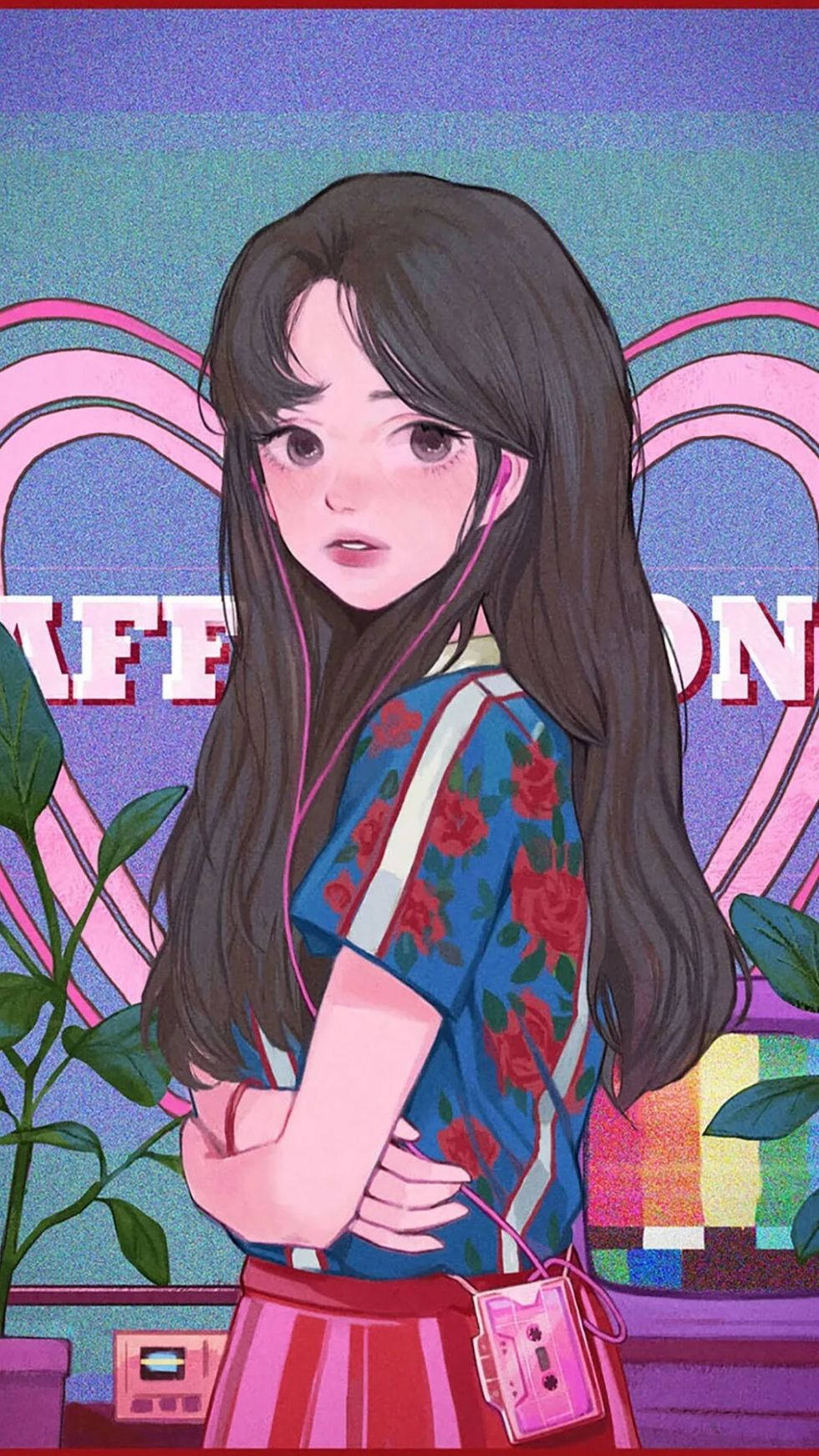 Aesthetic Anime Girl Wearing Floral Shirt Phone