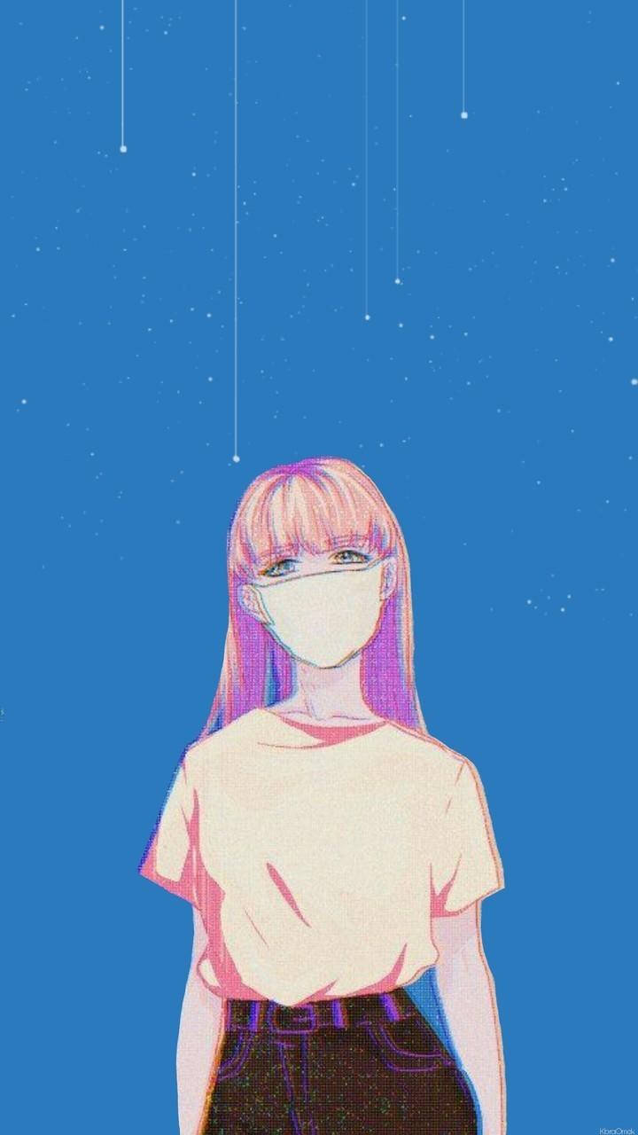 Aesthetic Anime Girl With Facemask Wallpaper