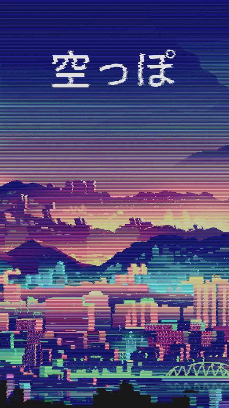 Wallpaperestetisk Anime Retro City Skyline-telefonbakgrund. Wallpaper