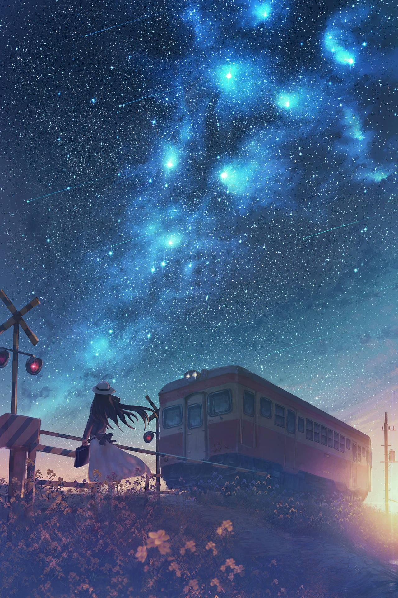 Aesthetic Anime Scenery Of The Night Sky Wallpaper