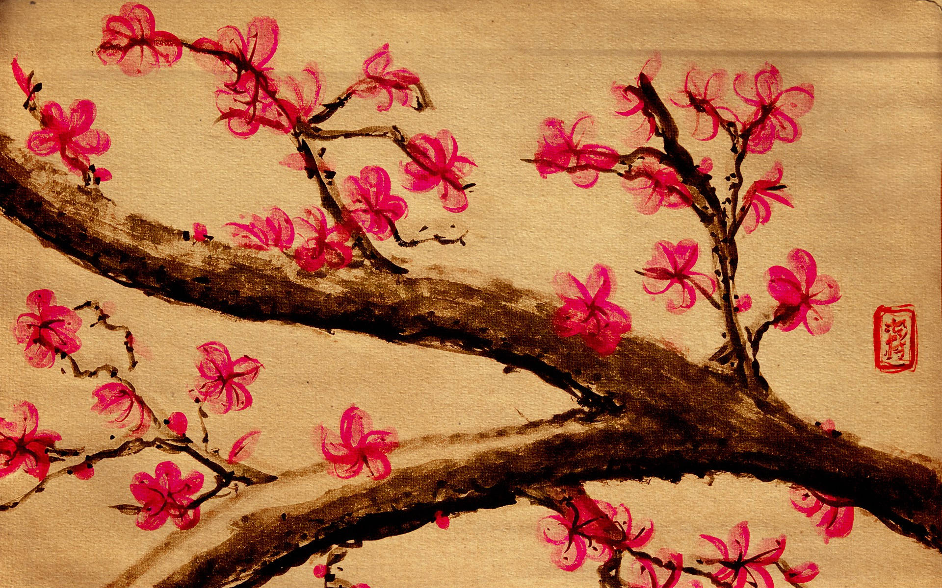 Aesthetic Art Cherry Blossom Branch Background
