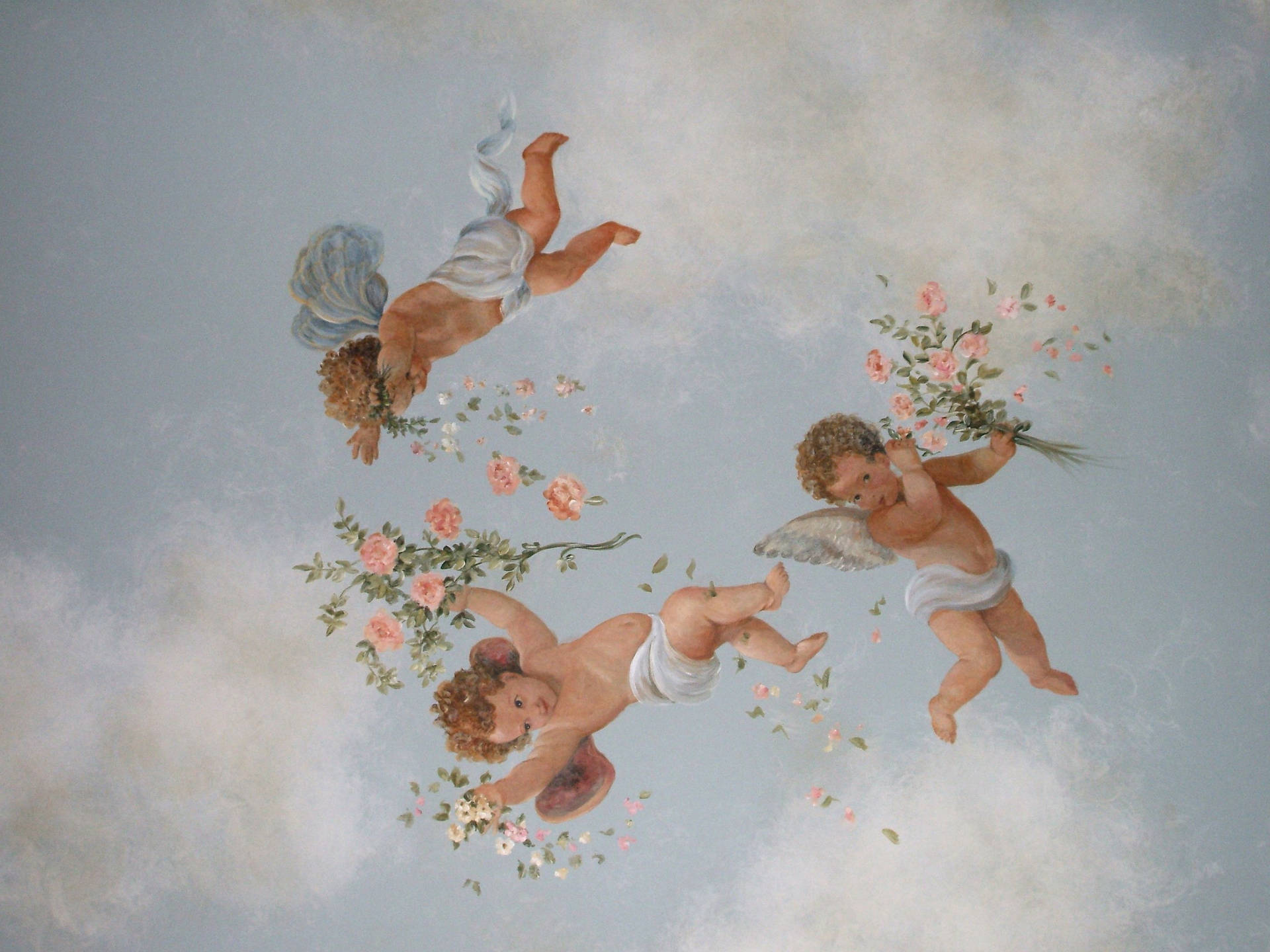 Aesthetic Art Flower Angels Wallpaper