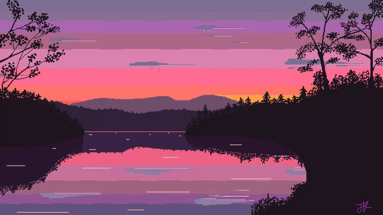 Aesthetic Art Pink Lake Background