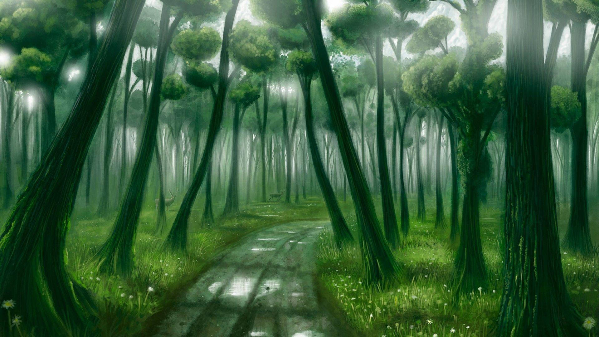 Aesthetic Art Tall Trees Background