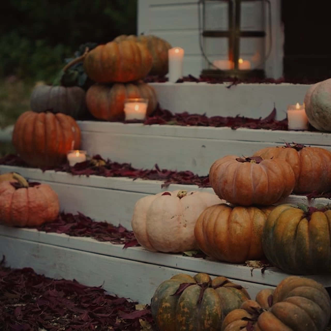 Aesthetic Autumn Halloween Porch Steps Lit Candles Wallpaper