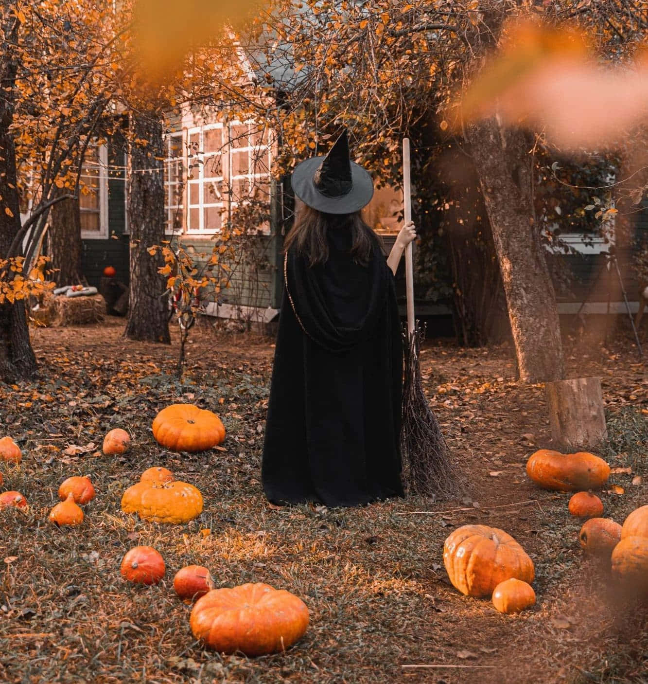 Aesthetic Autumn Halloween Witch Costume Wallpaper