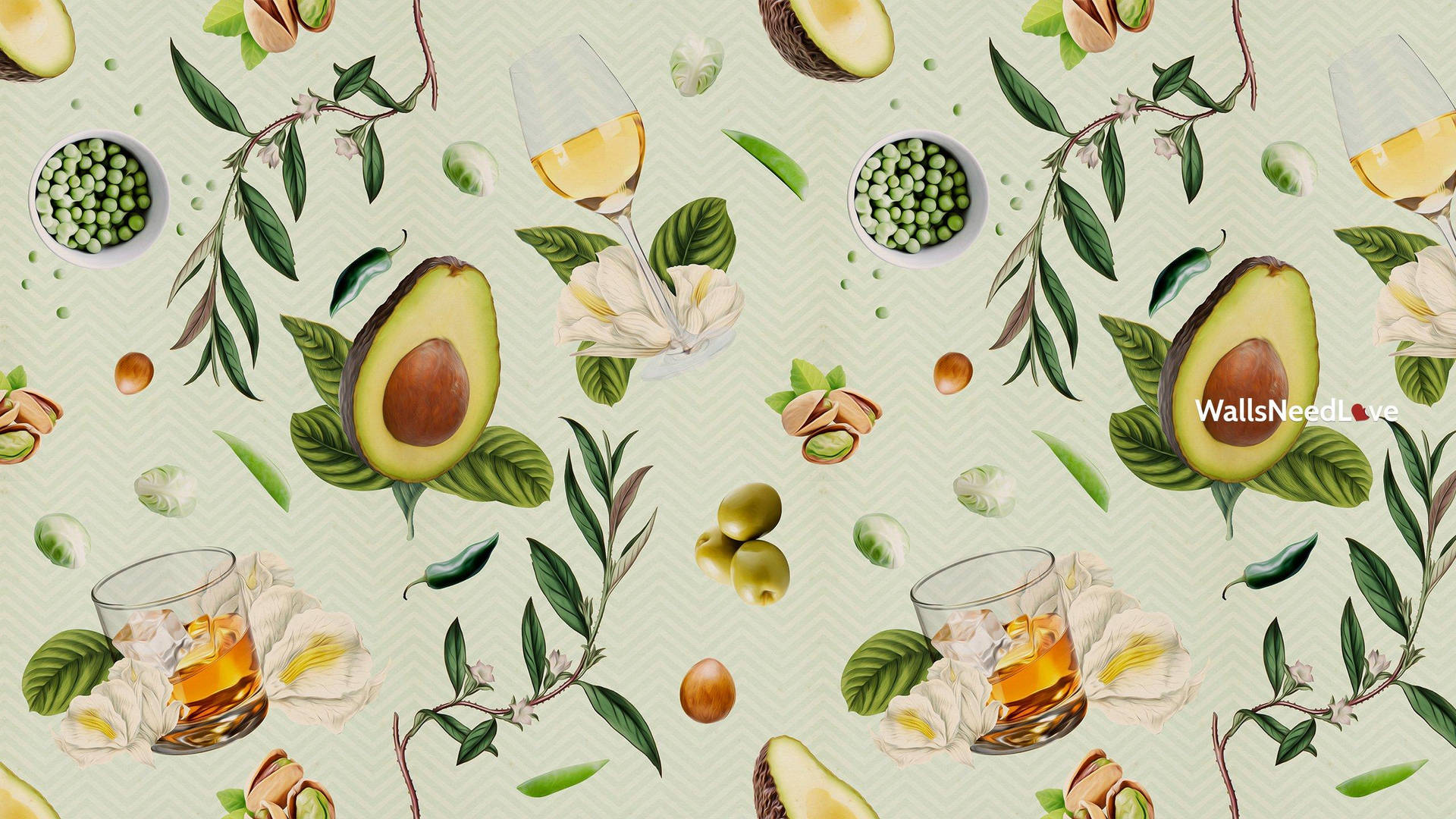 Aesthetic Avocado Fruit Patterned Digital Illustration Picture