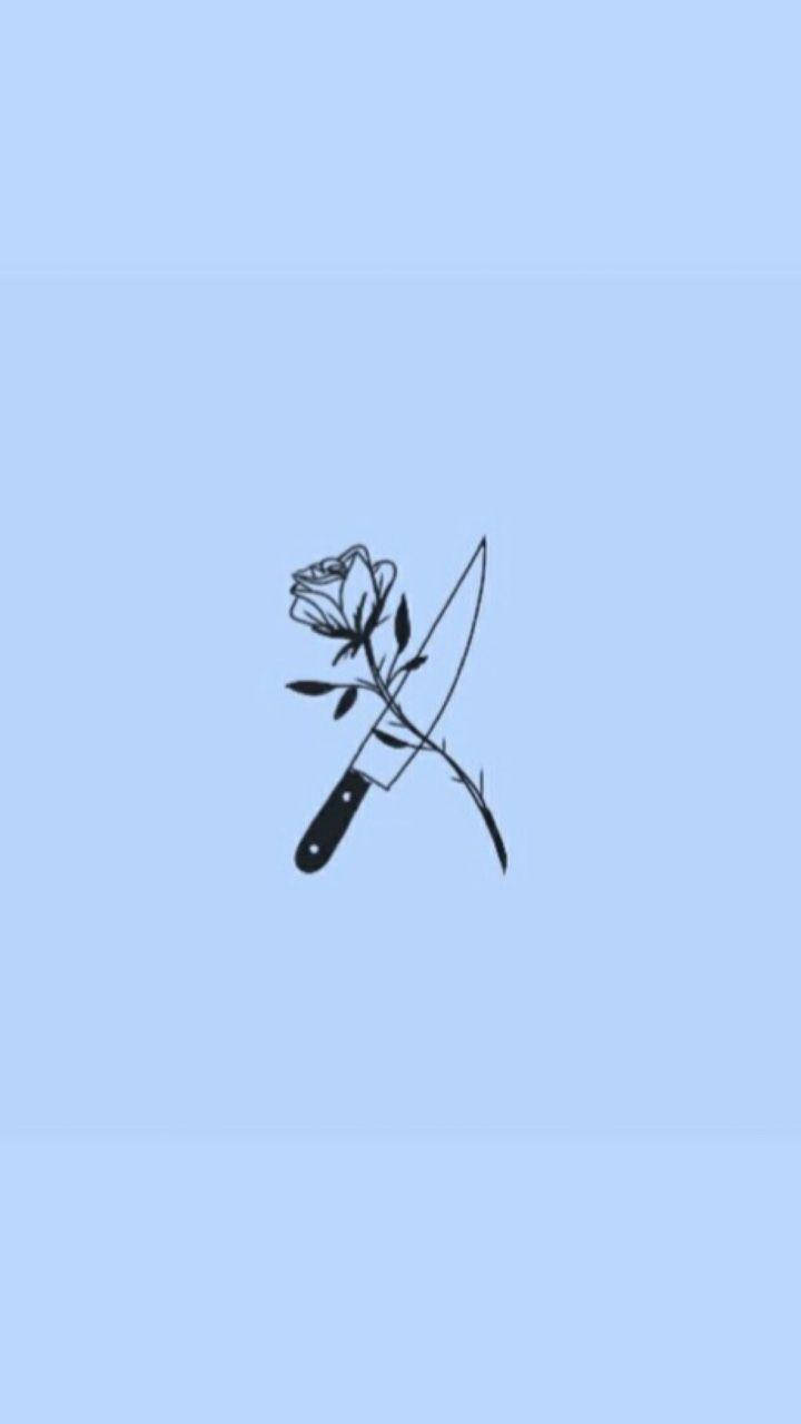 Aesthetic Baby Blue Rose And Knife Wallpaper