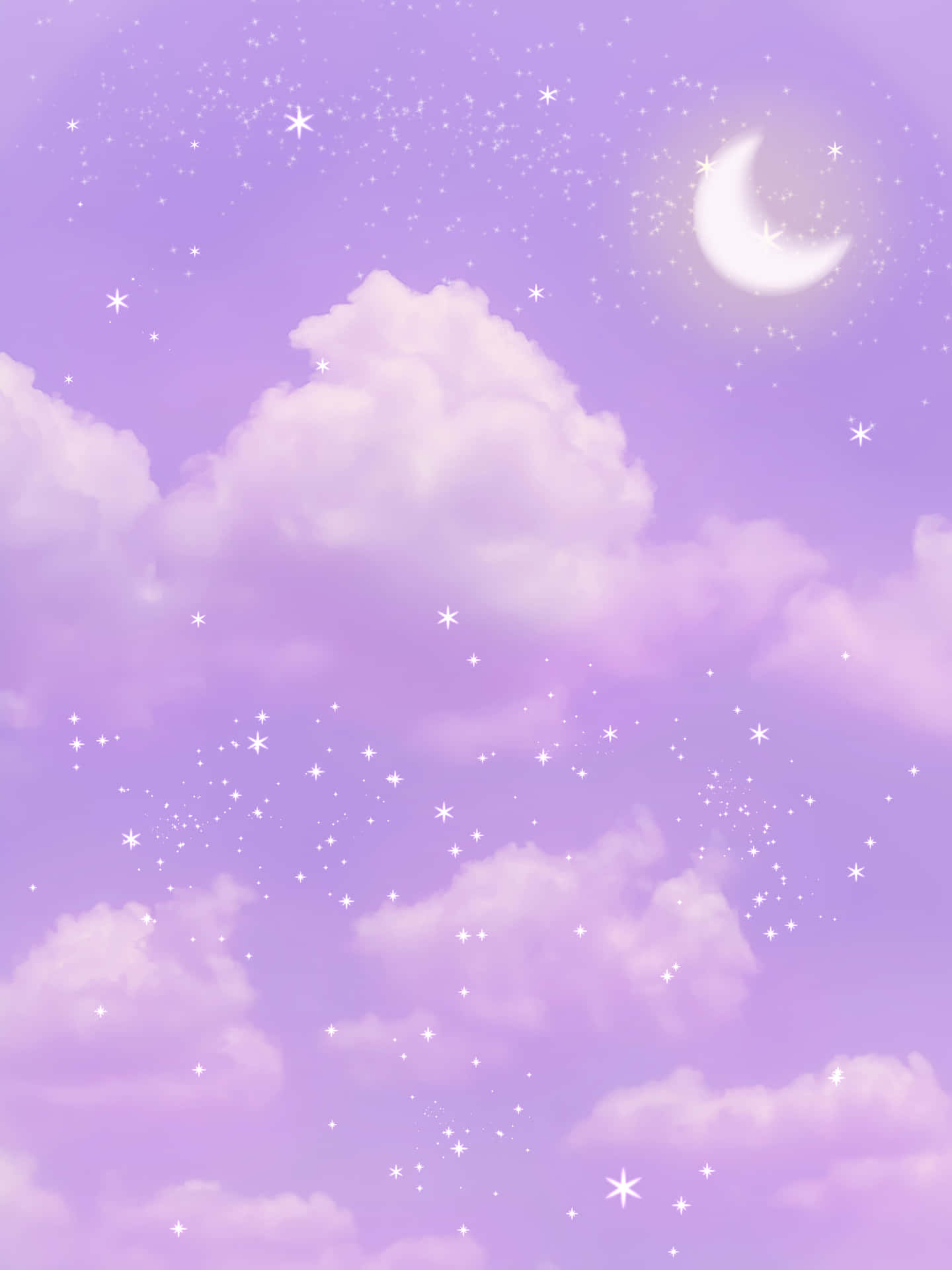 Sparkly Purple Aesthetic Background With Crescent Moon