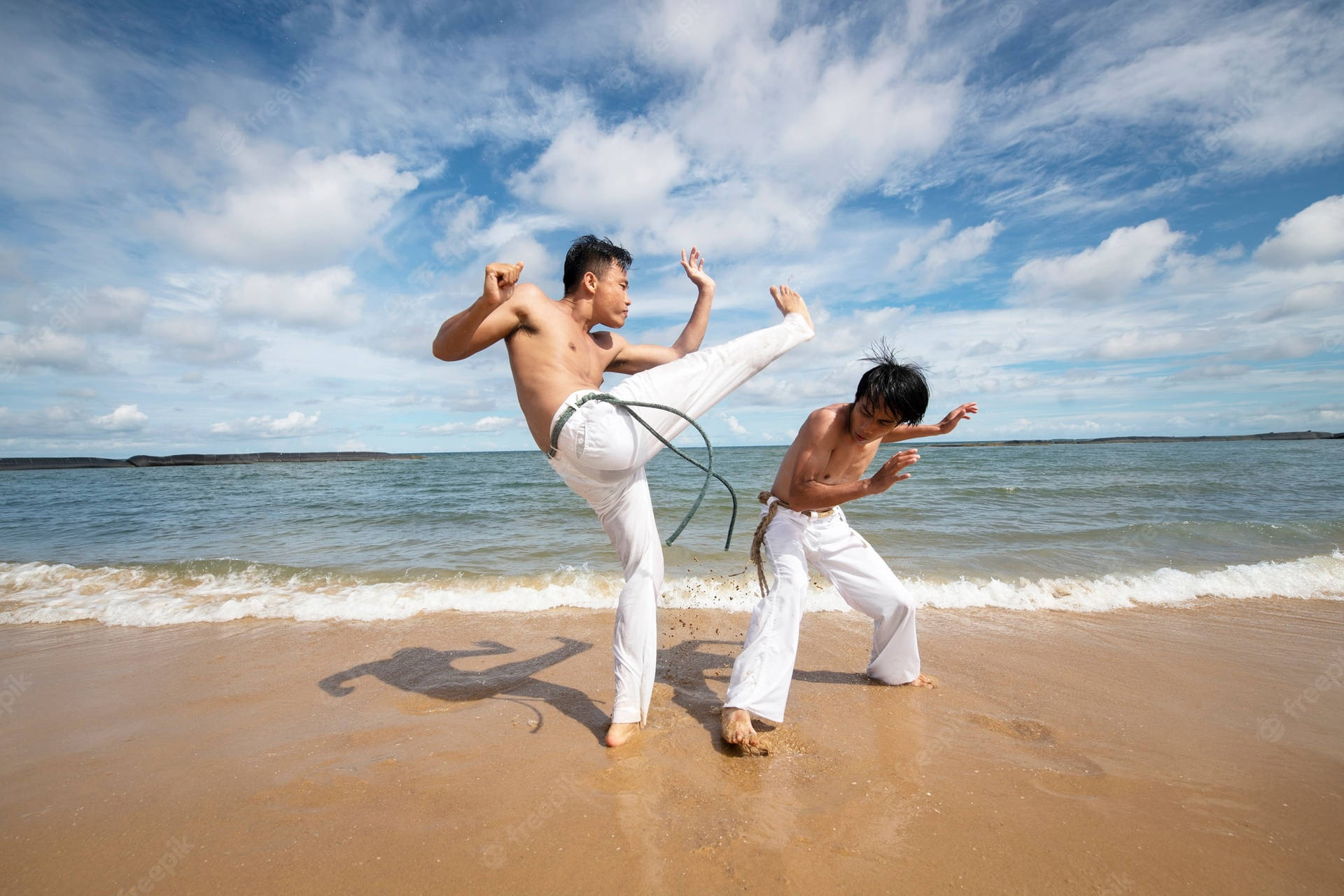 Aesthetic Beach Capoeira Match Wallpaper