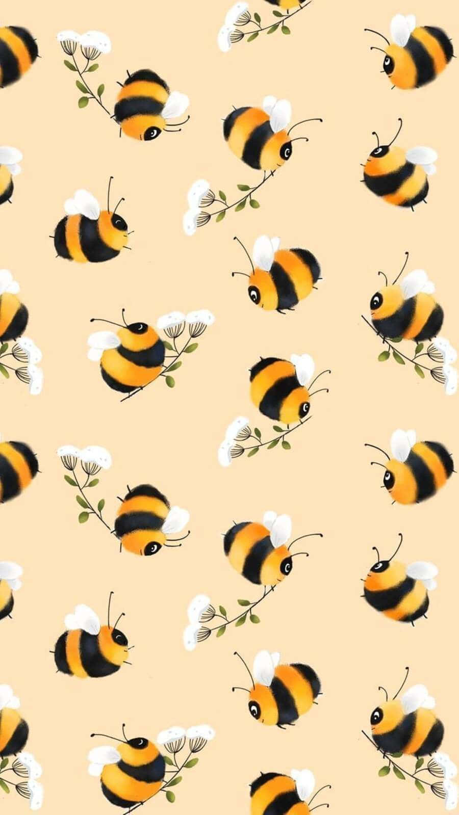 A Vibrant Aesthetic Bee on a Blooming Flower Wallpaper