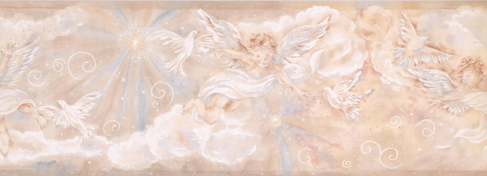 Aesthetic Beige Cupids And Doves Background