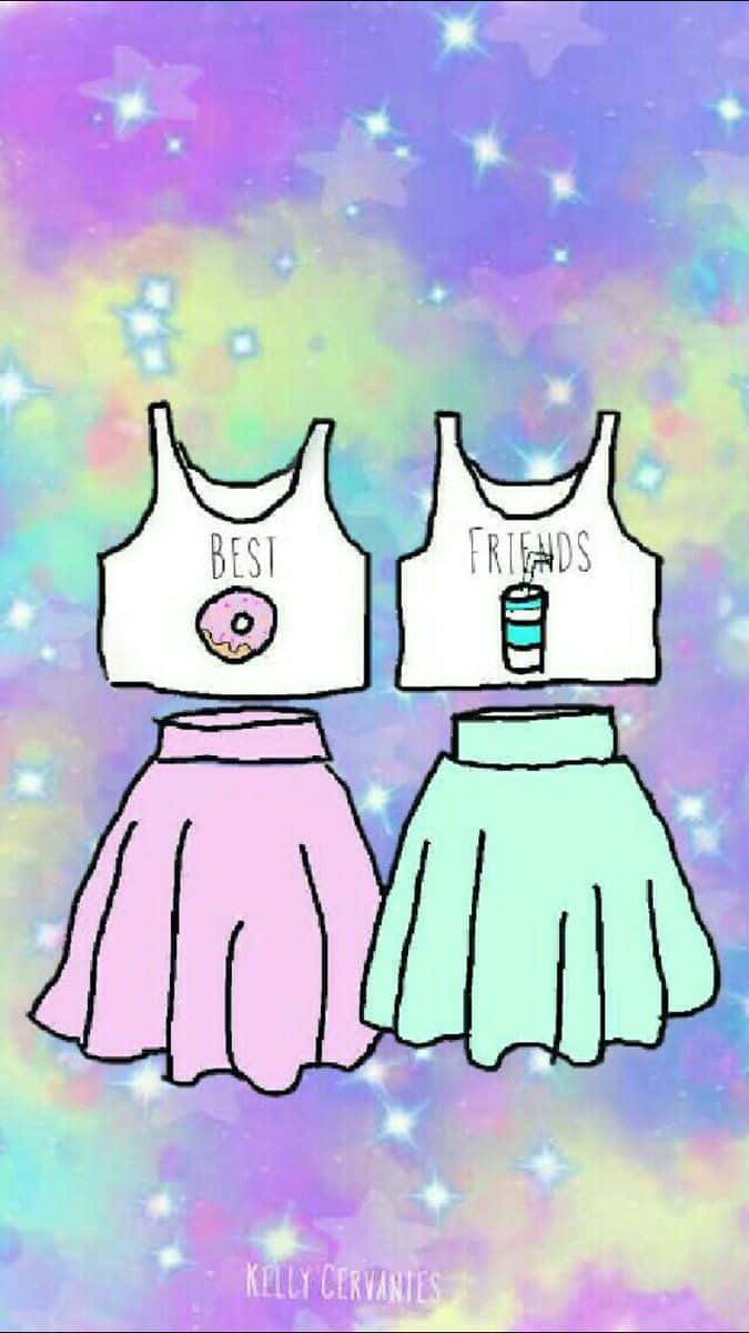 Two Girls In Pink And Blue Tops And Skirts Wallpaper