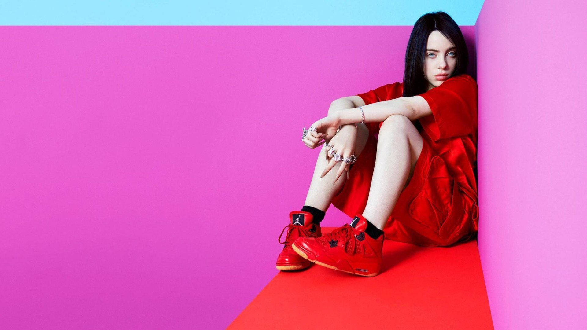 Aesthetic Billie Eilish Pink And Red Wallpaper