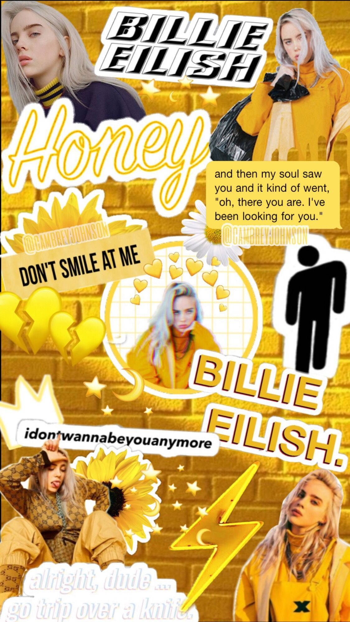 Aesthetic Billie Eilish Yellow Aesthetic Pop Collage Background